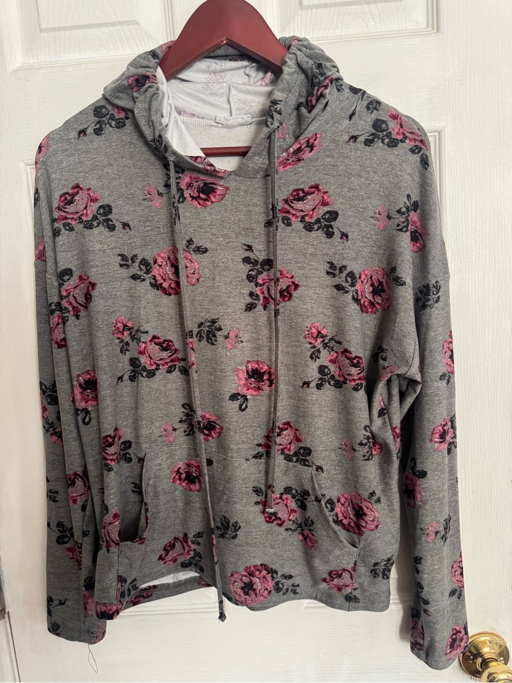 Ardene Gray Hoodie with Pink Rose Floral Print